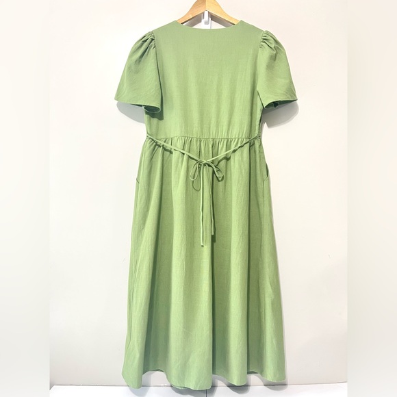 Emily & Me Midi Dress Khaki Green Cotton 
V-Neck Size 8 Bohemian Cottagecore - Picture 3 of 13